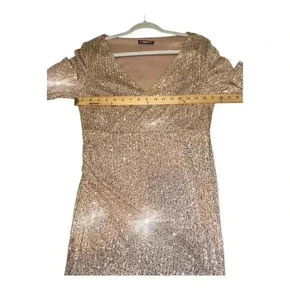 Sheilay Gold Sequin V-Neck Mini Dress, Medium - Picture 5 of 6
